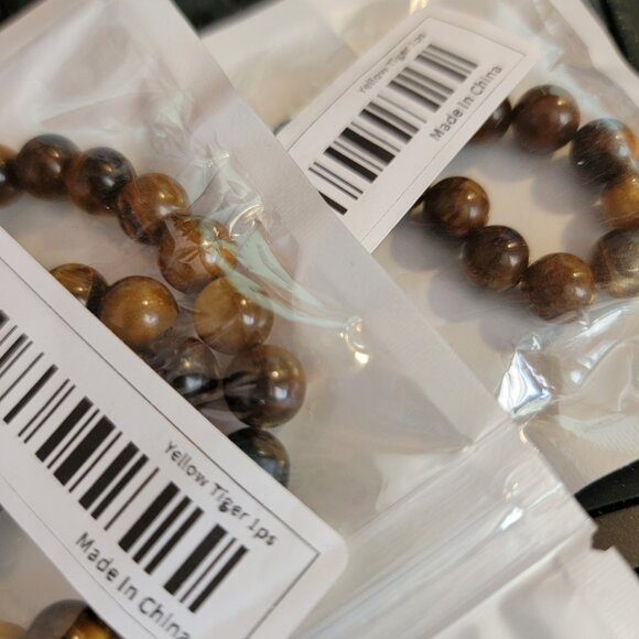 Yellow Tiger Eye Stone Bead Stretch Bracelet Natural Stone Yellow Brown New - Picture 5 of 9